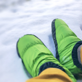 Glücklich-Set für sehr warme Füsse – Merino Socken und Daunenfinken